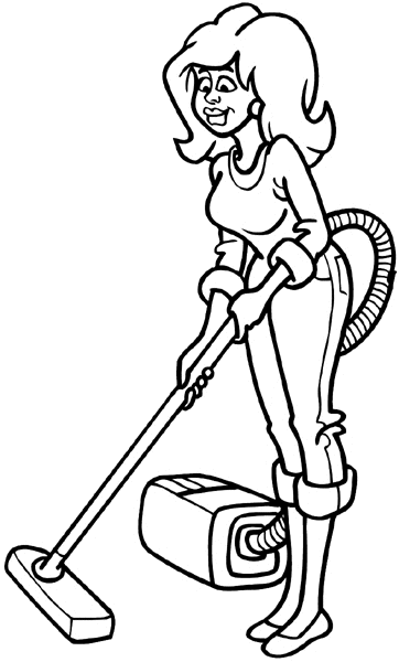 Pretty girl and vacuum cleaner vinyl decal. Customize on line.       Cleaning 023-0125  